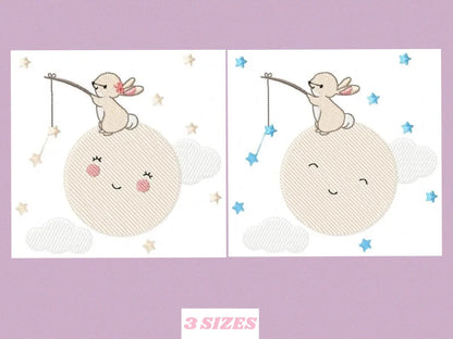 Bunny with Full moon embroidery design machine embroidery pattern Marcia Embroidery