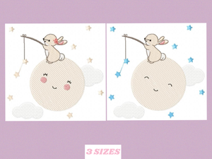 Bunny with Full moon embroidery design machine embroidery pattern