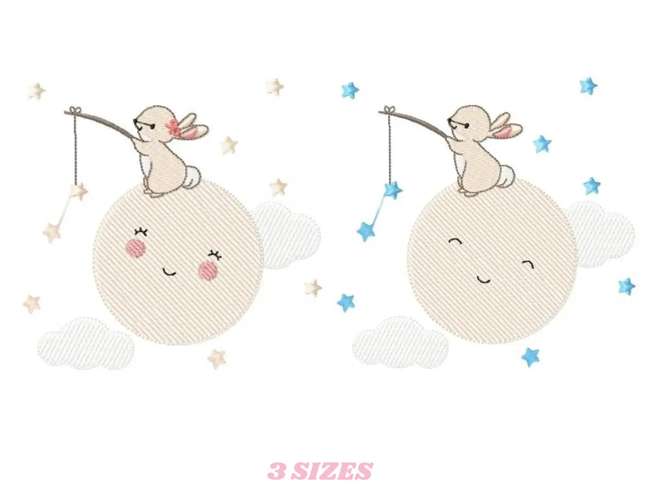 Bunny with Full moon embroidery design machine embroidery pattern Marcia Embroidery