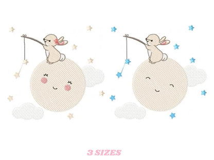 Bunny with Full moon embroidery design machine embroidery pattern Marcia Embroidery
