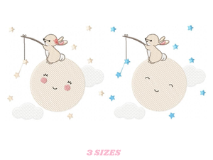 Bunny with Full moon embroidery design machine embroidery pattern