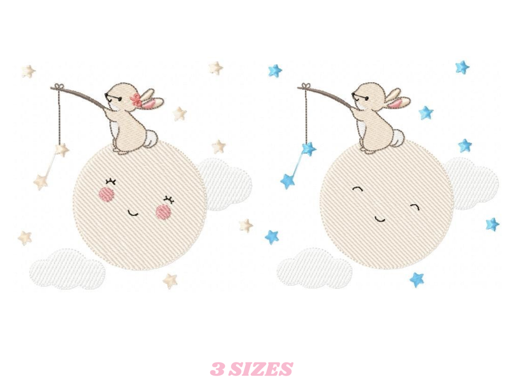 Bunny with Full moon embroidery design machine embroidery pattern