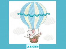 Cargar imagen en el visor de la galería, Elephant in Hot air balloon embroidery design machine embroidery pattern
