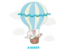 Cargar imagen en el visor de la galería, Elephant in Hot air balloon embroidery design machine embroidery pattern
