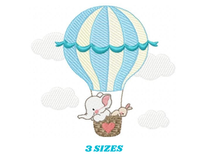 Elephant in Hot air balloon embroidery design machine embroidery pattern