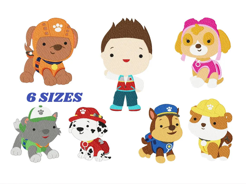 Paw Patrol embroidery designs - Baby boy embroidery design machine embroidery pattern - Zuma Chase Rubble Skye Marshall Ryder Rocky Marcia Embroidery