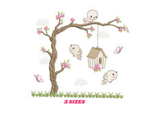 Load image into Gallery viewer, Tree with Birds embroidery design machine embroidery pattern
