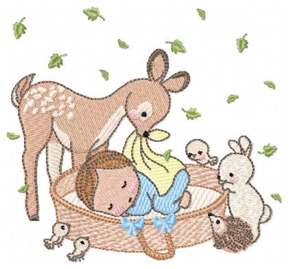 Deer with baby embroidery designs machine embroidery pattern