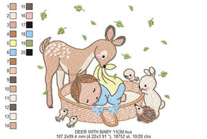 Deer with baby embroidery designs machine embroidery pattern