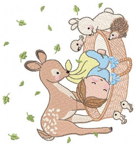 Deer with baby embroidery designs machine embroidery pattern