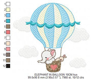 Cargar imagen en el visor de la galería, Elephant in Hot air balloon embroidery design machine embroidery pattern
