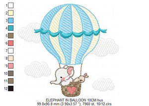 Elephant in Hot air balloon embroidery design machine embroidery pattern