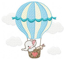 Cargar imagen en el visor de la galería, Elephant in Hot air balloon embroidery design machine embroidery pattern
