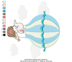 Elephant in Hot air balloon embroidery design machine embroidery pattern