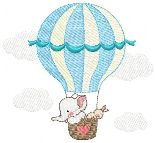 Elephant in Hot air balloon embroidery design machine embroidery pattern Marcia Embroidery