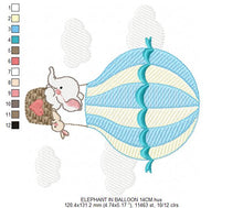 Cargar imagen en el visor de la galería, Elephant in Hot air balloon embroidery design machine embroidery pattern
