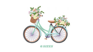 Floral Bike embroidery designs - Old Bicycle with flower basket embroidery design machine embroidery pattern - instant download jef pes dst