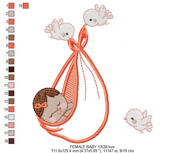 Birds with babies embroidery design machine embroidery pattern Marcia Embroidery