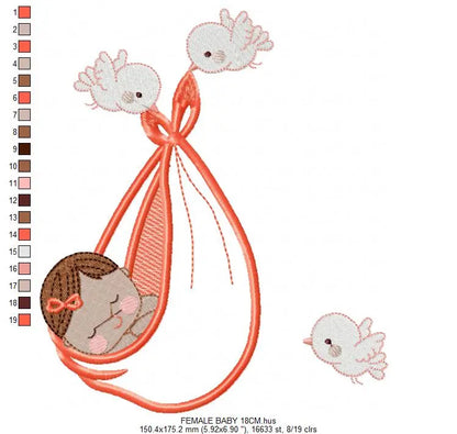 Birds with babies embroidery design machine embroidery pattern Marcia Embroidery