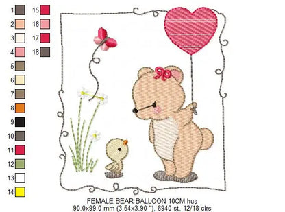 Bear embroidery designs Teddy embroidery design machine embroidery pattern girl embroidery file baby embroidery bear with birds and balloon Marcia Embroidery