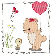 Cargar imagen en el visor de la galería, Bear embroidery designs Teddy embroidery design machine embroidery pattern girl embroidery file baby embroidery bear with birds and balloon
