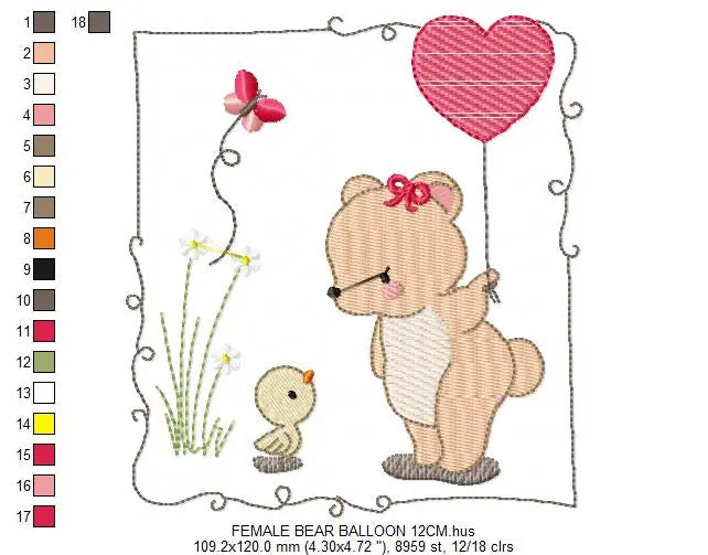 Bear embroidery designs Teddy embroidery design machine embroidery pattern girl embroidery file baby embroidery bear with birds and balloon Marcia Embroidery