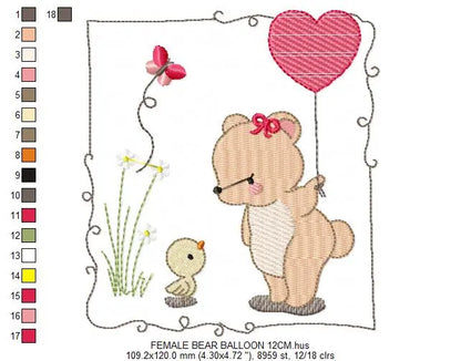Bear embroidery designs Teddy embroidery design machine embroidery pattern girl embroidery file baby embroidery bear with birds and balloon Marcia Embroidery