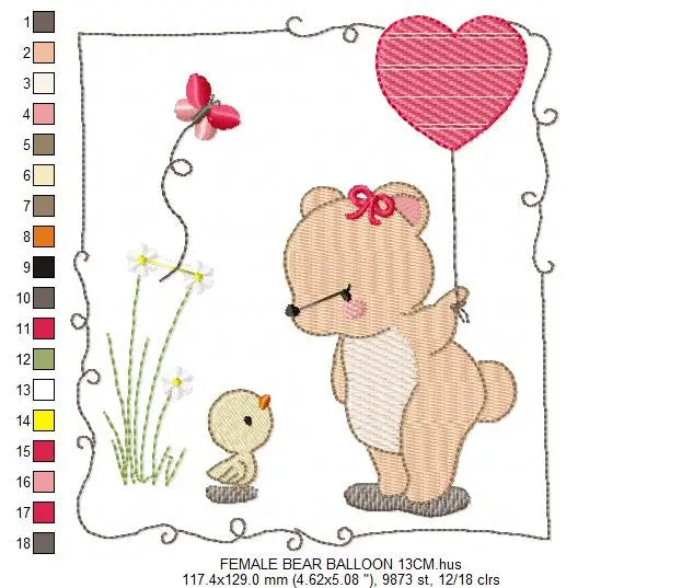 Bear embroidery designs Teddy embroidery design machine embroidery pattern girl embroidery file baby embroidery bear with birds and balloon Marcia Embroidery