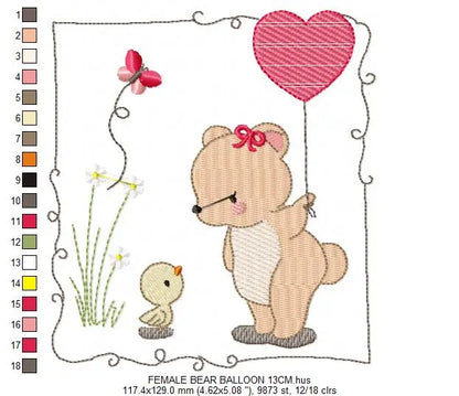 Bear embroidery designs Teddy embroidery design machine embroidery pattern girl embroidery file baby embroidery bear with birds and balloon Marcia Embroidery