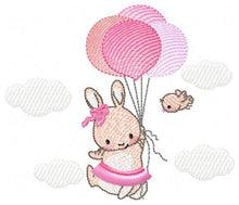 Cargar imagen en el visor de la galería, Bunny with balloons - Rabbit embroidery design machine embroidery pattern
