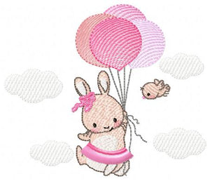 Bunny with balloons - Rabbit embroidery design machine embroidery pattern