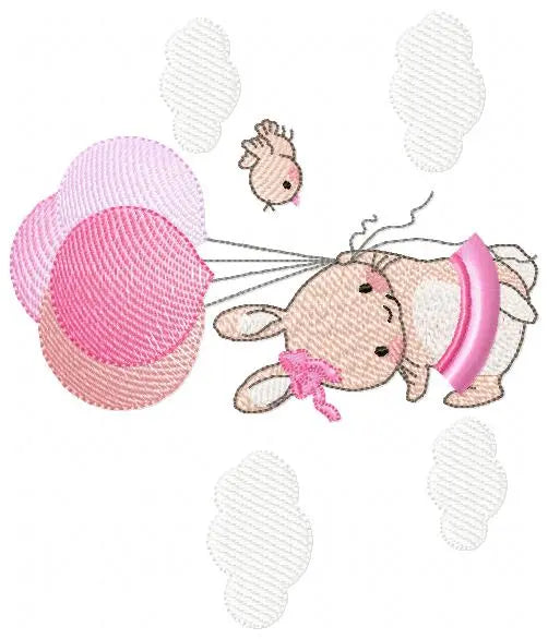 Bunny with balloons - Rabbit embroidery design machine embroidery pattern Marcia Embroidery