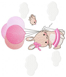 Bunny with balloons - Rabbit embroidery design machine embroidery pattern