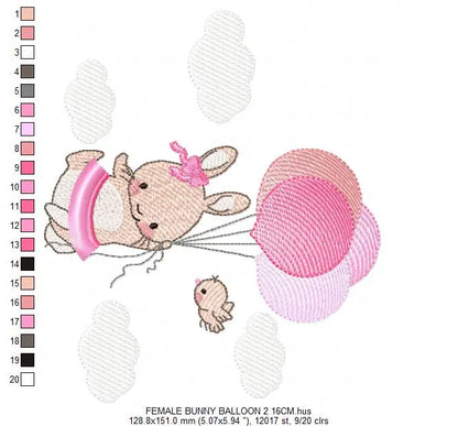 Bunny with balloons - Rabbit embroidery design machine embroidery pattern Marcia Embroidery