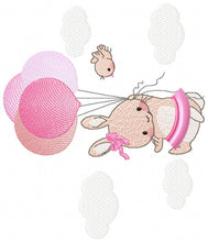 Cargar imagen en el visor de la galería, Bunny with balloons - Rabbit embroidery design machine embroidery pattern
