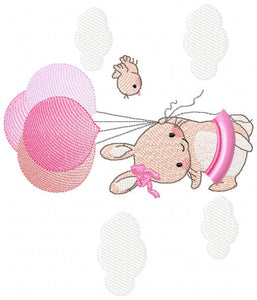 Bunny with balloons - Rabbit embroidery design machine embroidery pattern