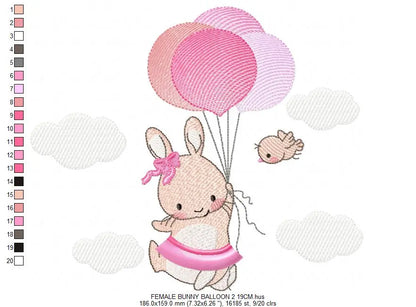 Bunny with balloons - Rabbit embroidery design machine embroidery pattern Marcia Embroidery