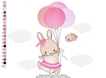 Cargar imagen en el visor de la galería, Bunny with balloons - Rabbit embroidery design machine embroidery pattern
