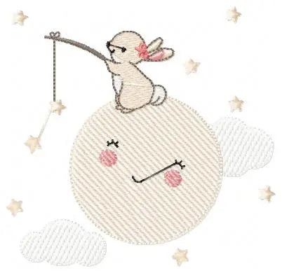 Bunny with Full moon embroidery design machine embroidery pattern Marcia Embroidery