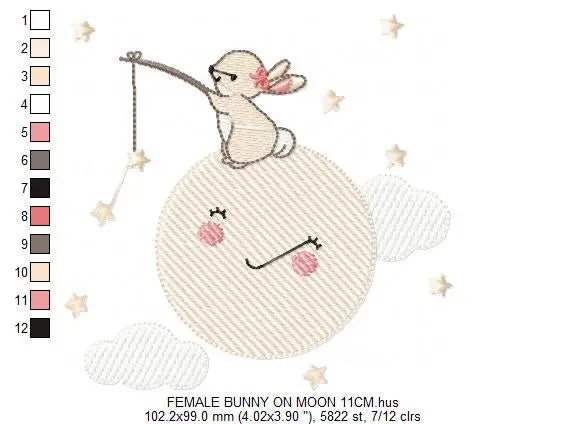 Bunny with Full moon embroidery design machine embroidery pattern Marcia Embroidery