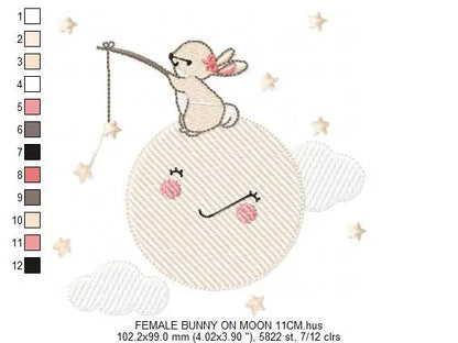 Bunny with Full moon embroidery design machine embroidery pattern Marcia Embroidery
