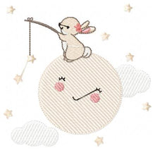 Charger l&#39;image dans la galerie, Bunny with Full moon embroidery design machine embroidery pattern
