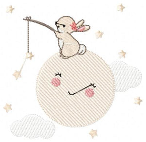 Bunny with Full moon embroidery design machine embroidery pattern