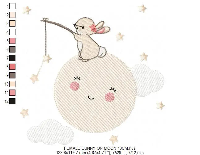 Bunny with Full moon embroidery design machine embroidery pattern Marcia Embroidery
