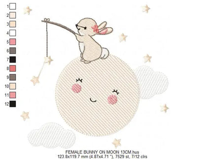 Bunny with Full moon embroidery design machine embroidery pattern Marcia Embroidery