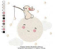 Charger l&#39;image dans la galerie, Bunny with Full moon embroidery design machine embroidery pattern
