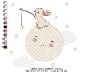 Bunny with Full moon embroidery design machine embroidery pattern