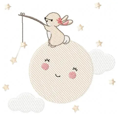 Bunny with Full moon embroidery design machine embroidery pattern Marcia Embroidery