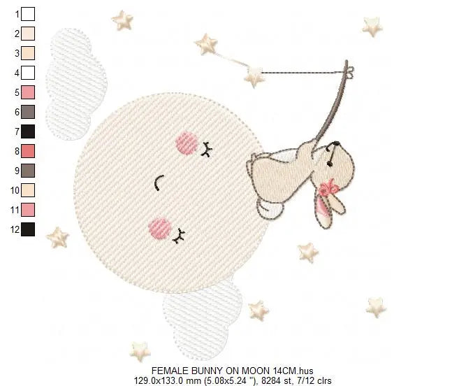 Bunny with Full moon embroidery design machine embroidery pattern Marcia Embroidery