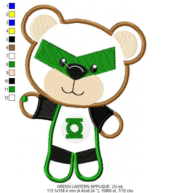 Hero Bear embroidery design machine embroidery pattern - Superman, Captain America, Spiderman, Batman, Green Lantern, Thor,  Flash,  Marvel Marcia Embroidery